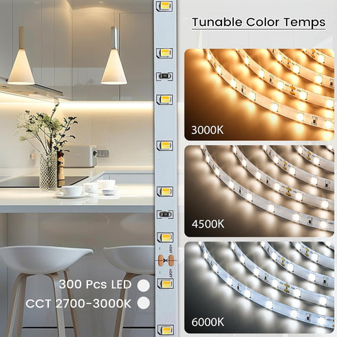 16.4ft 1123 Lumens,Dimmable, 14W, 24V MYPLUS Under Cabinet LED Lights, LED Strip Lights, Tunable Color Temps and Bright