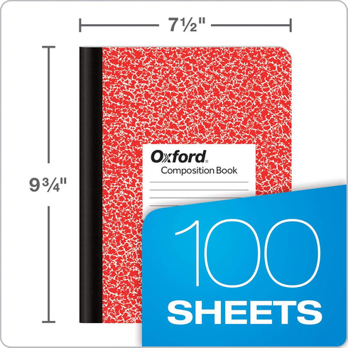 Oxford Composition Notebooks, Wide Ruled, 9-3/4" x 7-1/2", Assorted Marble Covers, 100 Sheets, 12 Pack