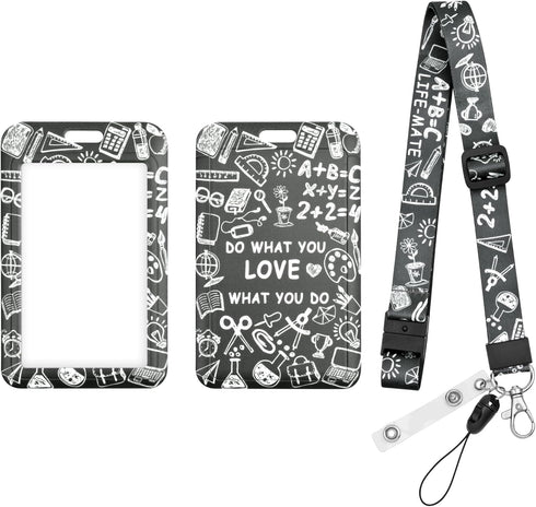 Teacher Sliding Badge Holder, Fun Print Plastic Badges Holders with Adjustable Lanyard for Office Supplies