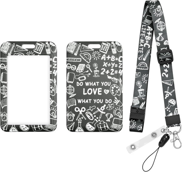 Teacher Sliding Badge Holder, Fun Print Plastic Badges Holders with Adjustable Lanyard for Office Supplies