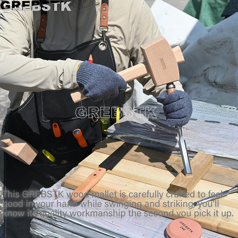 GREBSTK 12" Wooden Mallet, Manual Ice Hammer, Beech Solid Carpenter Woodworking Tool
