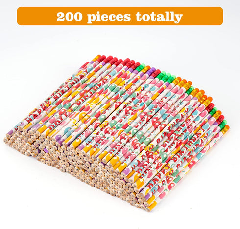 Kolewo4ever 200 Pcs Happy Birthday Pencils Colorful Printed Birthday Pencils for Students Happy Birthday Teacher Pencils Classroom with Top Erasers for Kids Birthday Party Supplies Favors (200)
