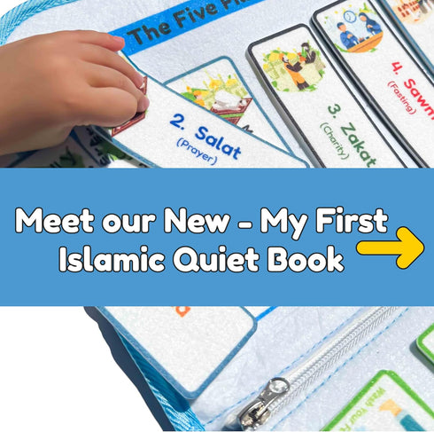 Megan's Toys 3+ 5 Islamic Quiet Book for Kids Ages - Montessori Muslim Learning Toy, Felt Busy Book to Learn Wudu