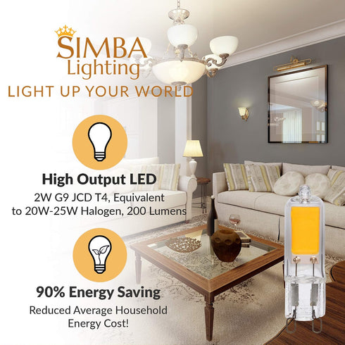G9 Bulb (10 Pack) 2W T4 20W 25W 120V Non-Dimmable, 2700K Simba Lighting LED COB Light to Halogen Replacement
