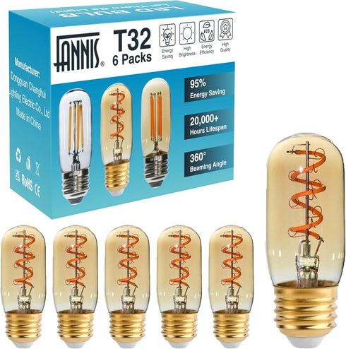 6 Pack Dimmable E26 Bulbs 25-40 T32 T12 2200K Bulb, 4W Bulbs LED Light Watt Equivalent, Warm Amber Light Low Wattage