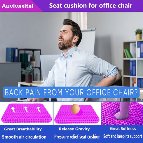 Auvivasital Tailbone Plus Size Gel Seat Cushion for Long Sitting, Extra Large and Thick, Gel Cushion for Back, Hip