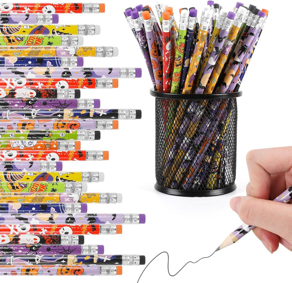 CCINEE 48 Pack Halloween Pencils for Kids, Assorted Design Bulk Pencils with Erasers for Halloween Party Supplies