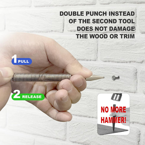 Spring Loaded Nail Set Tools, 2-PCS Dual Head Hinge Pin Punch & Hammerless Nail Setter, Super Strong Door Pin Tool