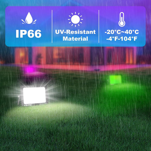 1 30W Dimmable SKYWORLD x LED Floodlights Outdoor, Smart RGB Flood Lights with Plug, APP Remote Control, Colour