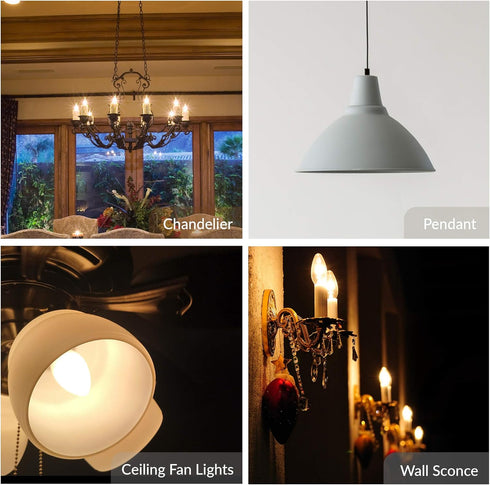 B10 25W E12 (12 Pack) Bulbs 120V Dimmable, 2700K Simba Lighting Candelabra Torpedo Clear CTC Base Decorative