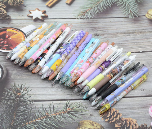 YIKANGHENG 50 Pcs Fine Point Cute Pens, 0.5mm Black Ink Kawaii Gel Pens with Pen Holder for Office, Study