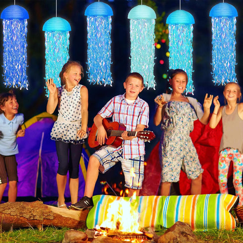 Lonfliness 12 Set LED Jelly Fish Paper Lanterns with Lights Blue Hanging Jellyfish Party Decoration Under The Sea Light