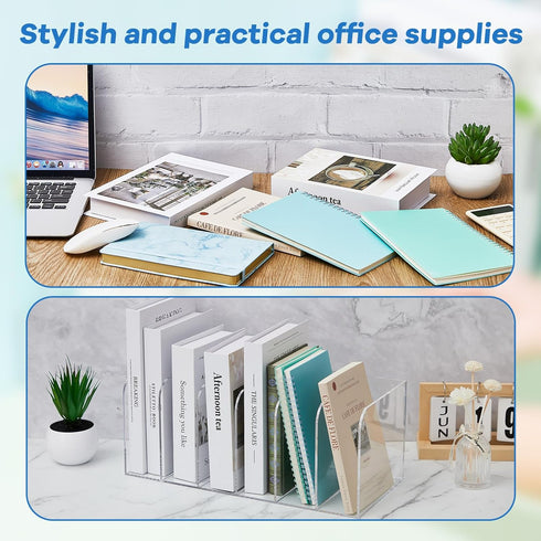 Suzile Clear Acrylic Magazine File Holder with Vertical Compartments, Desk Organizer Book Rack for Paper Folder Office