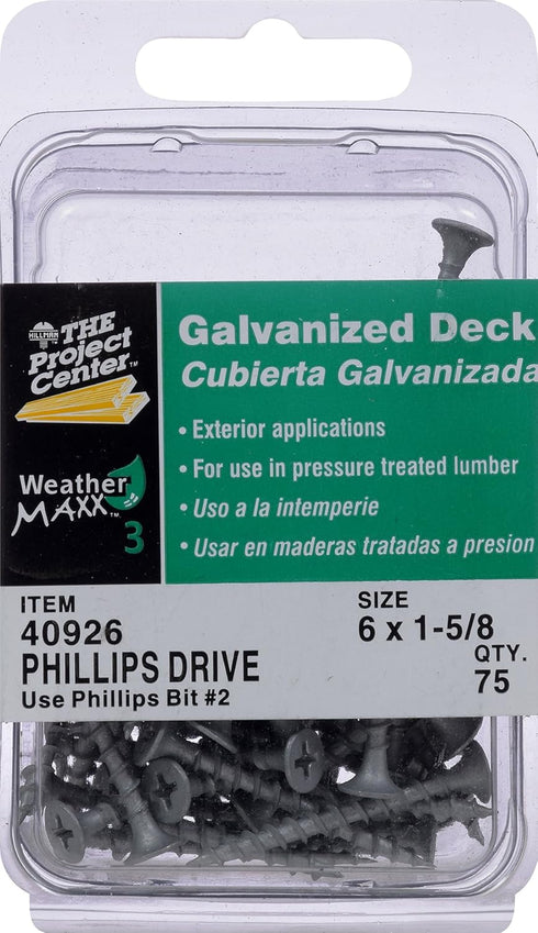 Hillman 40926 Galvanized Phillips Drive Deck Screw, 6 x 1 5/8-Inch, 75 Pack