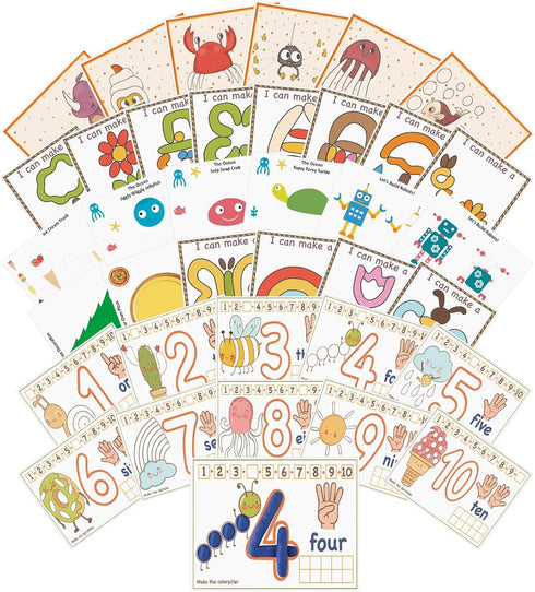 Ireer 36 Pcs Number Playclay Dough Mats for Kids Activity Card for Clay