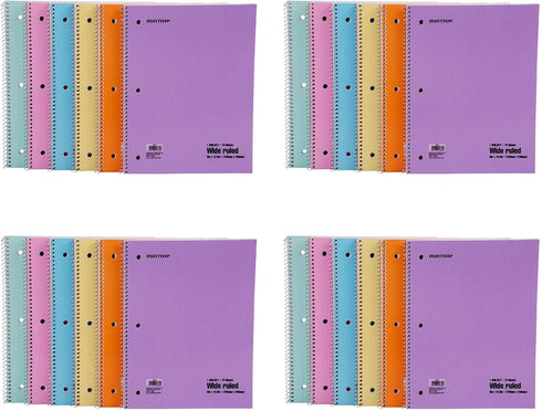 Mintra Office Spiral Notebooks, Pastel - Wide Ruled, 24pk (4-6pks)