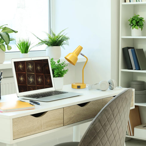 LD1072-YLW 15.2" Simple Designs Sleek Essentials Metal Cone Shade Desk Lamp with Adjustable Shade and Dual USB Ports