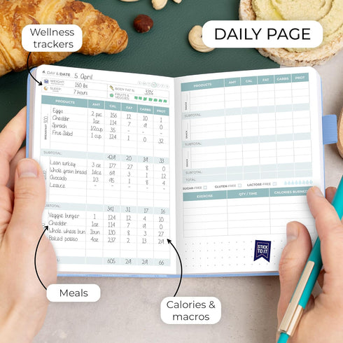 Clever Fox Food Journal Pocket - Daily Food Diary and Meal Planner to Track Calories & Nutrients, Light Blue