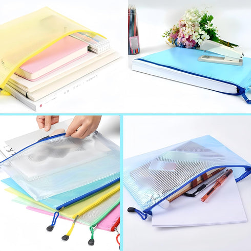 B5 Plastic Wallets Zip Lock Bags, Mesh Document Wallet for School, Office, Travel Storage - Green