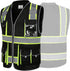 JKSafety Hi-Vis Zipper Front Black Safety Vest, 10 Pockets, Cushioned Collar, Meets ANSI/ISEA Standards
