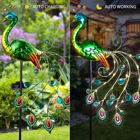 Glintoper Solar Garden Lights, 39 Inch Height Outdoor Metal Peacock Decorative Stakes for Lawn Pathway Decoration