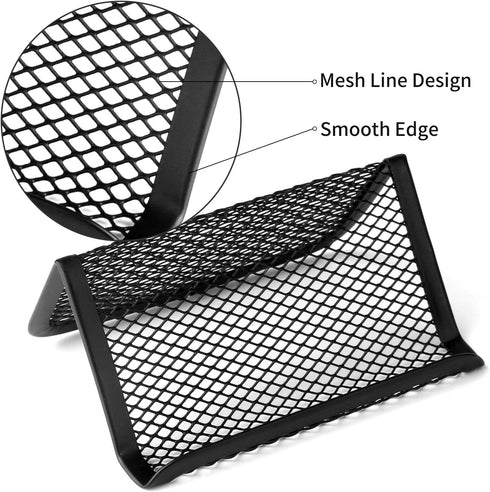Black Metal Mesh Business Card Holder, Desk Organizer for Office with 50 Name Card Capacity