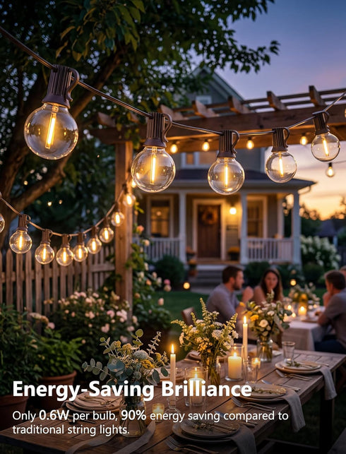 50FT G40 Bulbs, 2700K (25 Bulbs 2 Outdoor String Lights - Shatterproof LED Waterproof Connectable Patio String Lights