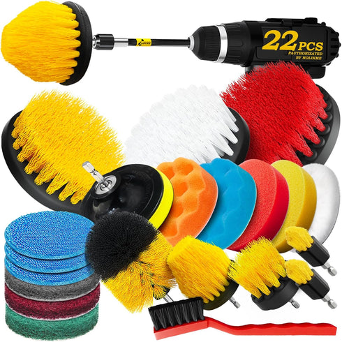 Holikme 22Pack Drill Brush Attachments Set,Scrub Pads & Sponge, Buffing Pads,Power Scrubber