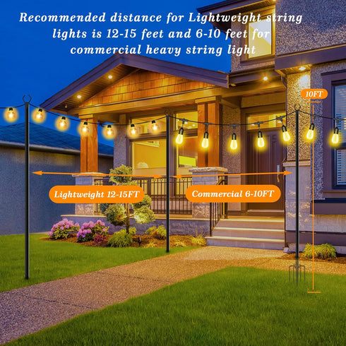2 Pack Poles,10 (10FT 2 Pack) Mutovlin String Light Ft Light Poles for Outside String Lights,Outdoor Lights Pole