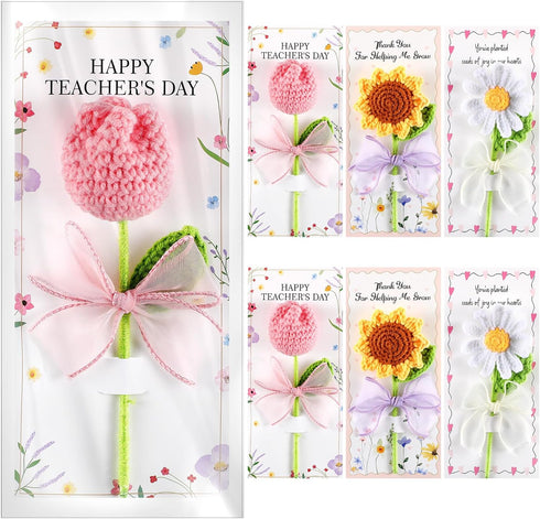 Frienda 6 Set Teacher Appreciation Gifts Crochet Flowers with Greeting Cards and