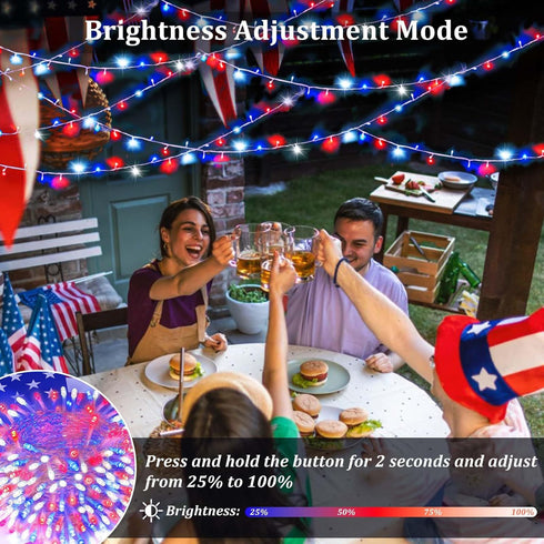 4th 200 66FT 13 4th of July Red White and Blue Lights, Connectable LED String Lights Plug in, Modes July Twinkle Lights
