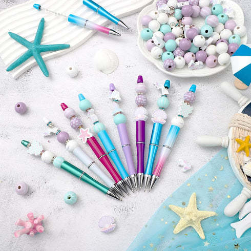 Colarr 24 Sets Plastic Beadable Pens DIY Kit, Assorted Bead Pens, Wood Beads, Crystal Spacer Beads, Black Ink for Crafts