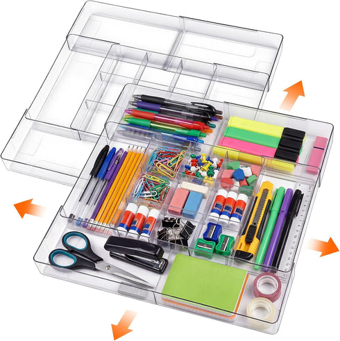 Briwooody 2 Pcs Large Expandable Acrylic Drawer Organizers, Grid Adjustable Drawer, Dividers Organizer