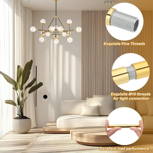 PATIKIL 4 Sets 12" M10 1mm Threaded Extension Rod, x Fine Thread Lamp Pipe with Lamp Pipe Nipples for Pendant Light