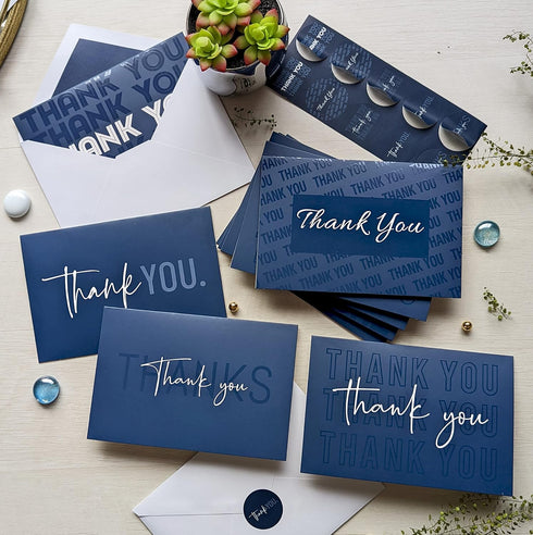 T&M Quality Designs LLC 100 4 4x6 Inch Thank You Cards with Envelopes and Stickers - Unique Navy Blue Designs Bulk