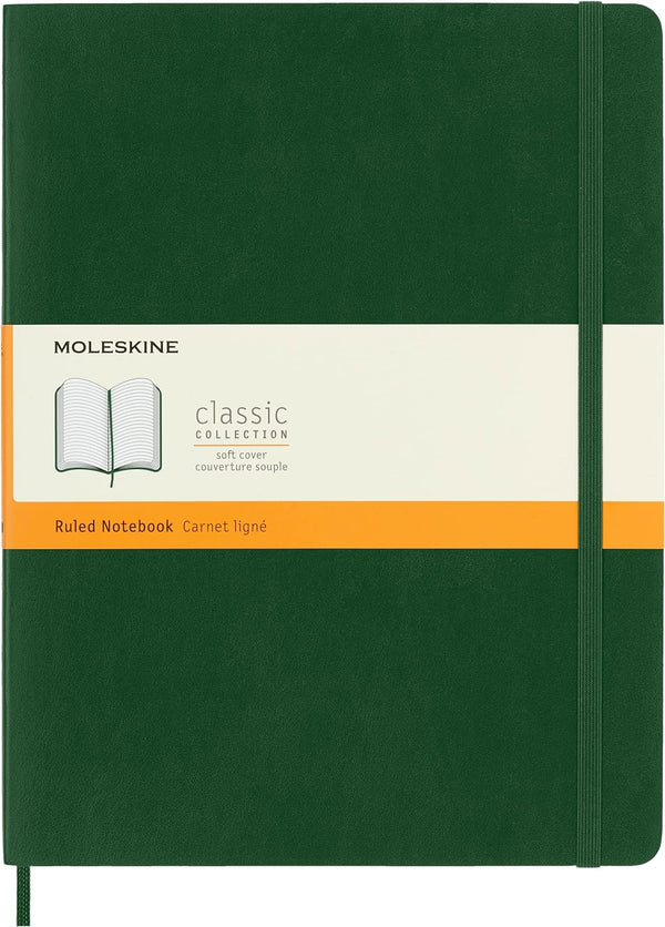 Moleskine Classic Soft Cover Notebook: XL (7.5" x 9.5") Ruled/Lined, Myrtle Green, 192 Pages