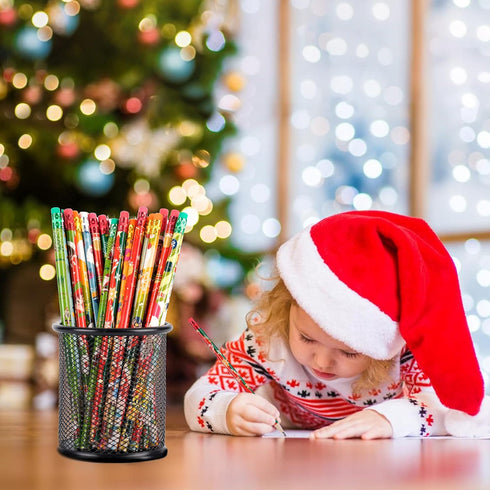 Kolewo4ever Christmas Pencils 100 Pieces, Xmas Wood Pencils with Eraser Tops, Snowman, Santa, Elk, 12 Styles