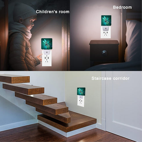 Oeaskly Gift,0.5W Dragonfly Night Light,Fantasy Green Dragonfly Plug-in Night Lights with Dusk-to-Dawn Sensor
