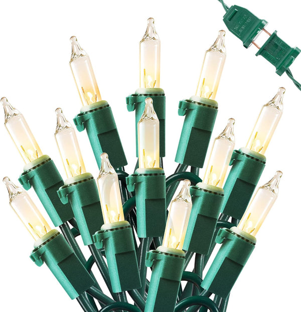 Hopolon 2 Pack 13ft 50 Clear Mini Christmas String Lights on Green