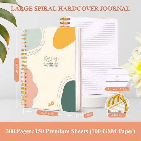 Journals For Writing - 10.25" X 7.25", 300 Pages, Hardcover Spiral Notebook, College Ruled, Women's Journal, Spiral