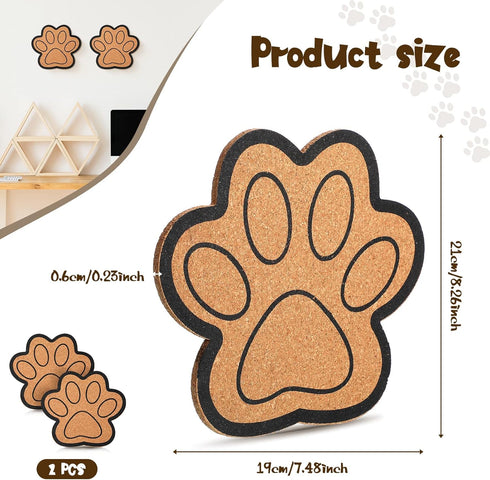 Decorative Cork Bulletin Board for Walls, Dog Paw Shape Memo Bulletin Pin Board for Office Home Kitchen (2 Pieces)