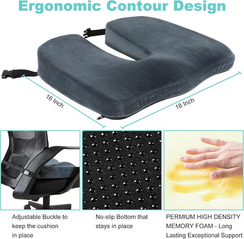 HxLmn Tailbone 10-Inch U-Cutout,Large-18"x16"x3",Coccyx,Sciatica Pain Relief Office Chair Cushion Extended Pain Relief