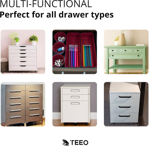 Teeo Drawer Organizers - Office Supply Organizer, Makeup Storage, Pack of 9, Burgundy Compartment Desk Caddy