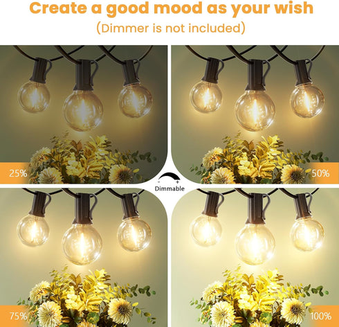 25 G40 13pcs Bulbs, Dimmable Outdoor String Lights ft, Led Patio Light with Shatterproof Waterproof Connectable Hanging