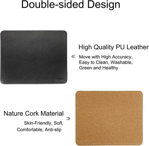 Leather Mouse Pad - Double Side Wood Mouse Pad, Waterproof Ultra Thin with Stitched Edge, 10.2 x 8.3 Inch, 1 Pack