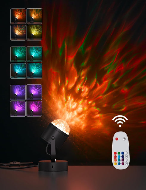 Joyzy Plug-in Dynamic Ocean Wave Table Lamp with Remote Water Ripple Night Light Projector for Room Party Christmas