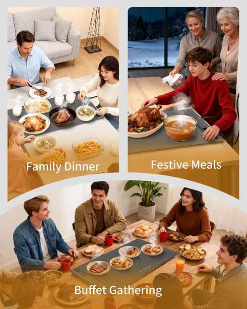 3 Plate,Countertop Food Warming Mat - Fast & Full Surface Heating, Silicone Heat Pad with Adjustable Temperature