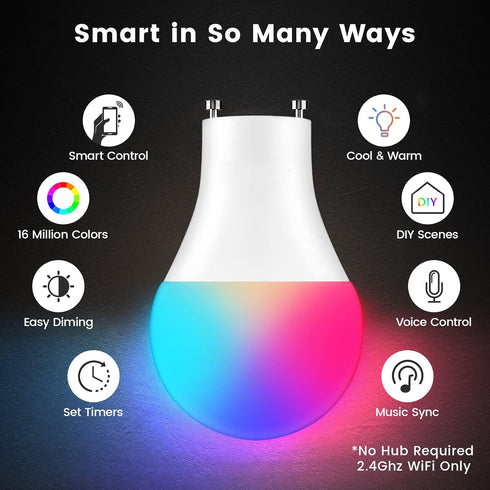 OHLUX GU24 Smart Light Bulbs, 10W 900LM Super Bright, RGBCW Color Changing, 120V 100W Halogen Replacement, 2 Pack