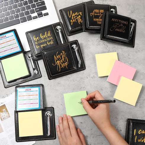 Tenceur 10 Pcs Inspirational Gifts, Bulk Sticky Notes, Motivational Pen Holder with PU Leather Box, Christmas Gifts