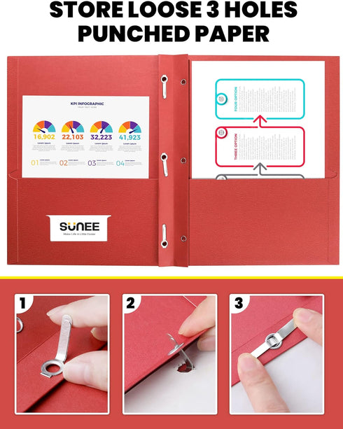 SUNEE 2 Pocket Folders with Prongs (100 Pack, Red), Paper Folders for School Office Home Business